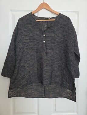 Habitat clothes to live in Striped Black Top XS Crinkle Boxy Lagenlook
